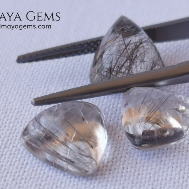 Metallic Rutilated Quartz 9.82 ct set. Outstanding set of rutilated quartz with beautiful inclusions. Perfect for your custom jewelry.  2.73 ct .. 9.93 * 9.83 * 4.73 mm 3.94 ct .. 10.23 * 10.35 * 5.80 mm 3.15 ct .. 9.93 * 9.72 * 5.39 mm