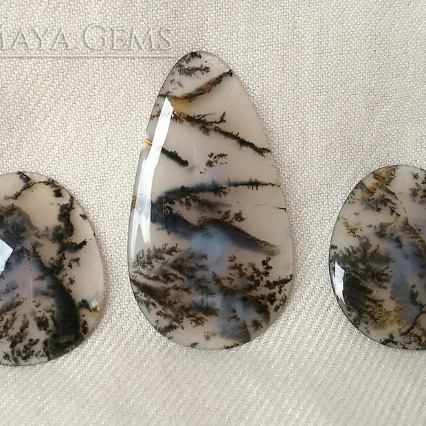 Set of three Dendritic Agates with beautiful inclusions that remind us of a Japanese landscape painting