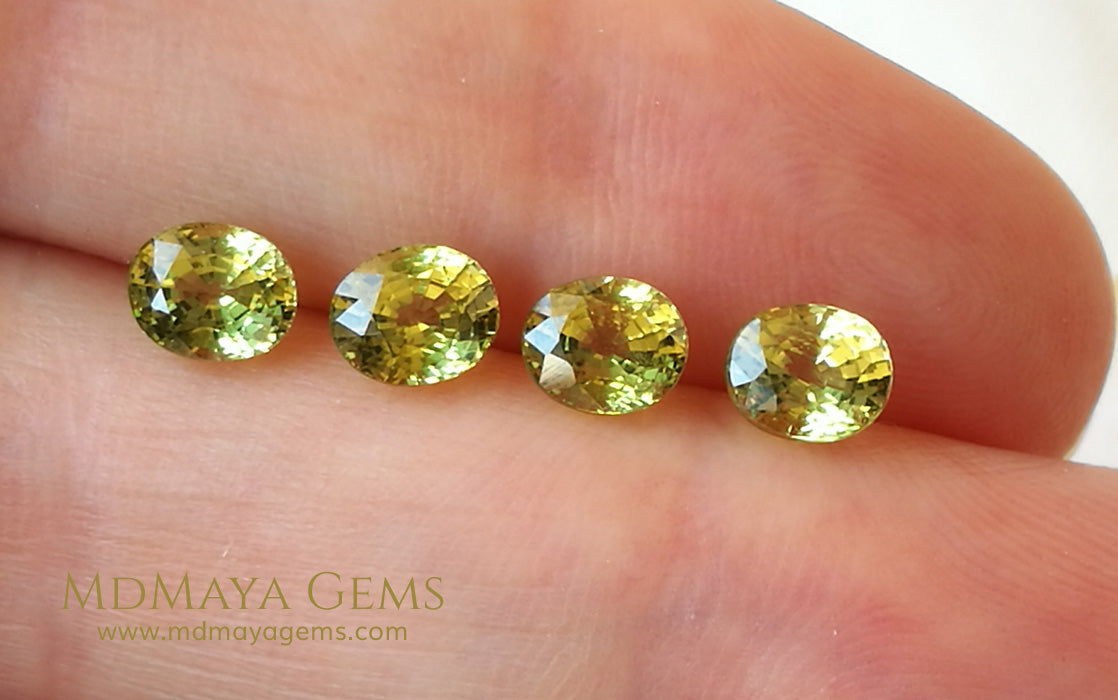 Perfect Set of 4 Yellow Mali Garnet Oval cut 2.83 ct