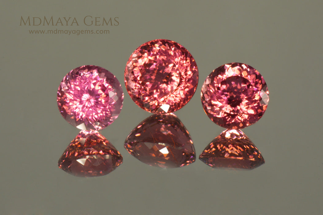 Beautiful Set of 3 Natural Pink Tourmaline Gemstone from Mozambique 5.30 ct set round cut. Perfect for earrings and ring.