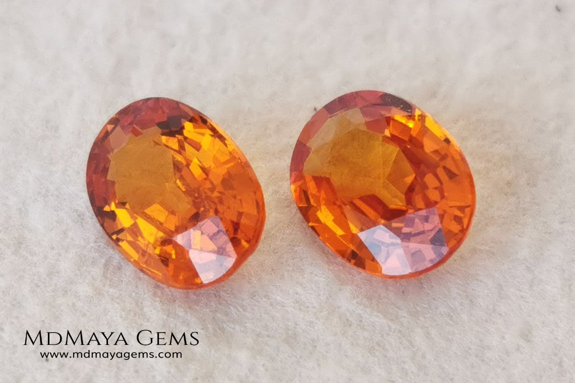 Stunning and Bright Orange Spessartite Garnets. Beautiful pair of natural and untreated gemstones, they will be superb on some earrings. They are full of life, they are pure orange