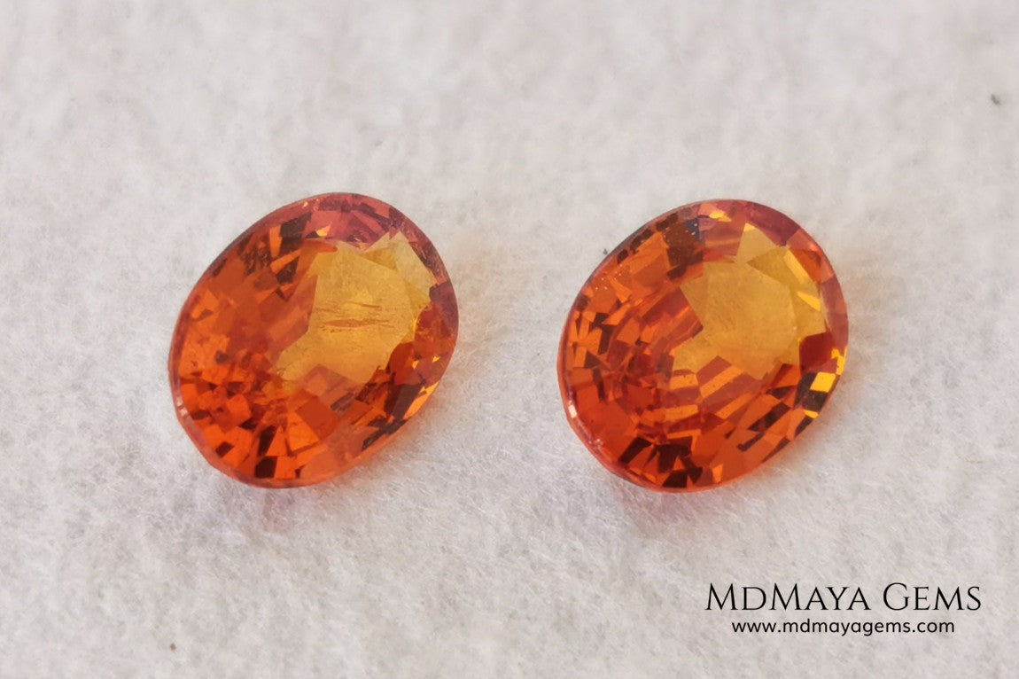 Stunning and Bright Orange Spessartite Garnets. Beautiful pair of natural and untreated gemstones, they will be superb on some earrings. They are full of life, they are pure orange