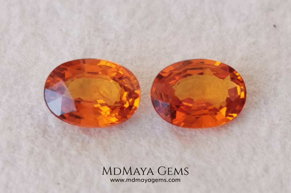 Stunning and Bright Orange Spessartite Garnets. Beautiful pair of natural and untreated gemstones, they will be superb on some earrings. They are full of life, they are pure orange