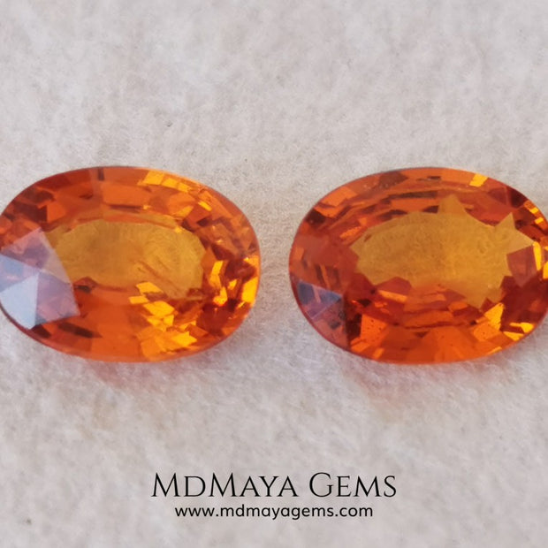 Stunning and Bright Orange Spessartite Garnets. Beautiful pair of natural and untreated gemstones, they will be superb on some earrings. They are full of life, they are pure orange