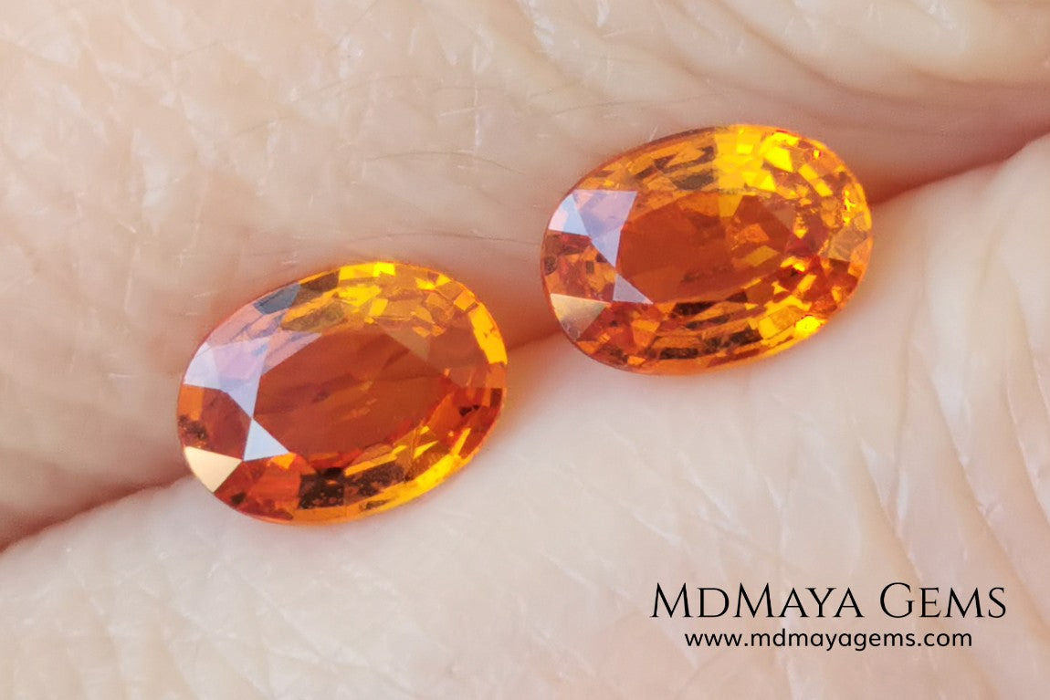 Stunning and Bright Orange Spessartite Garnets. Beautiful pair of natural and untreated gemstones, they will be superb on some earrings. They are full of life, they are pure orange