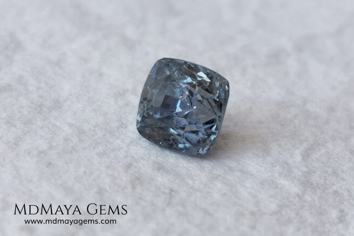 Bluish Grey Spinel, Square Cushion Cut, 1.10 ct. This beautiful precious stone dark has a beautiful metallic color and shine, its pavilion is a little high but this untreated gemstone once mounted in any kind of jewelry it will look precious. 