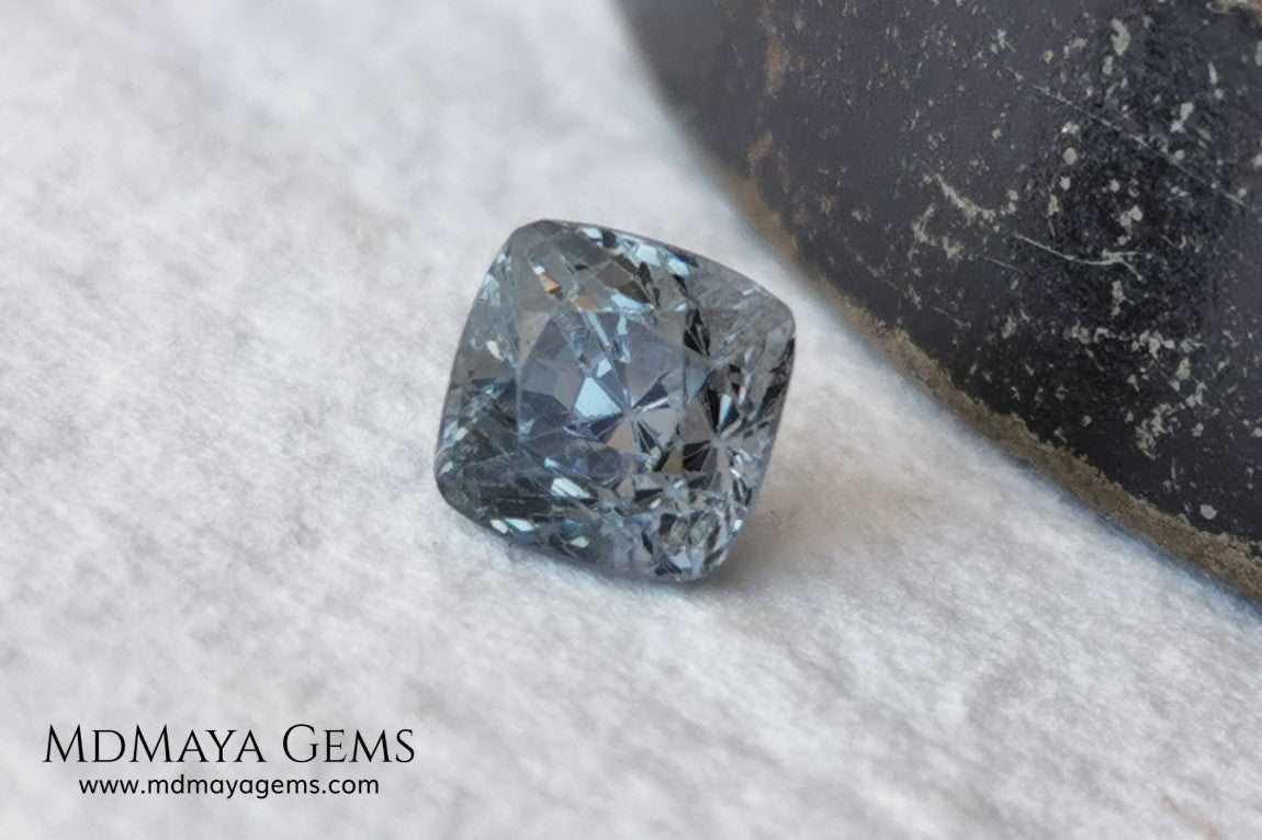 Bluish Grey Spinel, Square Cushion Cut, 1.10 ct. This beautiful precious stone dark has a beautiful metallic color and shine, its pavilion is a little high but this untreated gemstone once mounted in any kind of jewelry it will look precious. 
