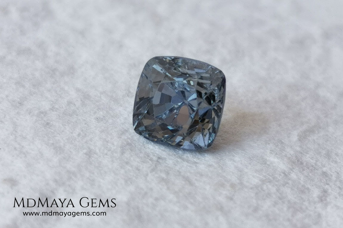 Bluish Grey Spinel, Square Cushion Cut, 1.10 ct. This beautiful precious stone dark has a beautiful metallic color and shine, its pavilion is a little high but this untreated gemstone once mounted in any kind of jewelry it will look precious. 