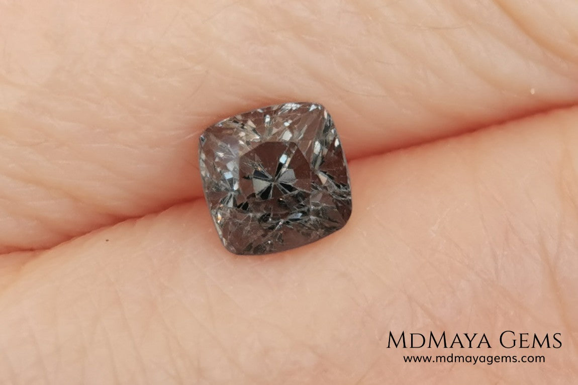 Bluish Grey Spinel, Square Cushion Cut, 1.10 ct. This beautiful precious stone dark has a beautiful metallic color and shine, its pavilion is a little high but this untreated gemstone once mounted in any kind of jewelry it will look precious. 