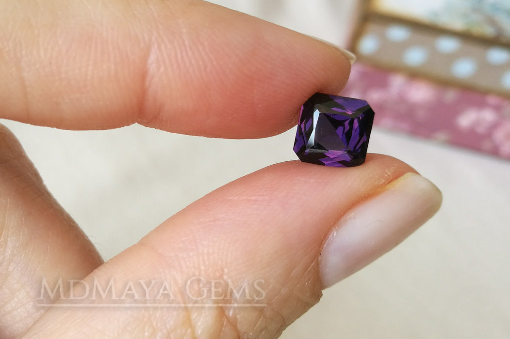 Lush Dark Violetish Purple Spinel.  2.20 ct square cut