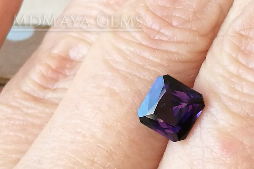 Lush Dark Violetish Purple Spinel.  2.20 ct square cut