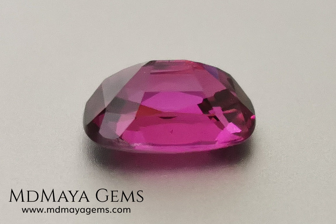 Reddish Purple Umbalite (Rhodolite Garnet), 2.03 ct, cushion cut. Elegant natural gemstone, that shows a vivid color, good cut and proportions, it will look very pretty in a ring, and at an affordable price.