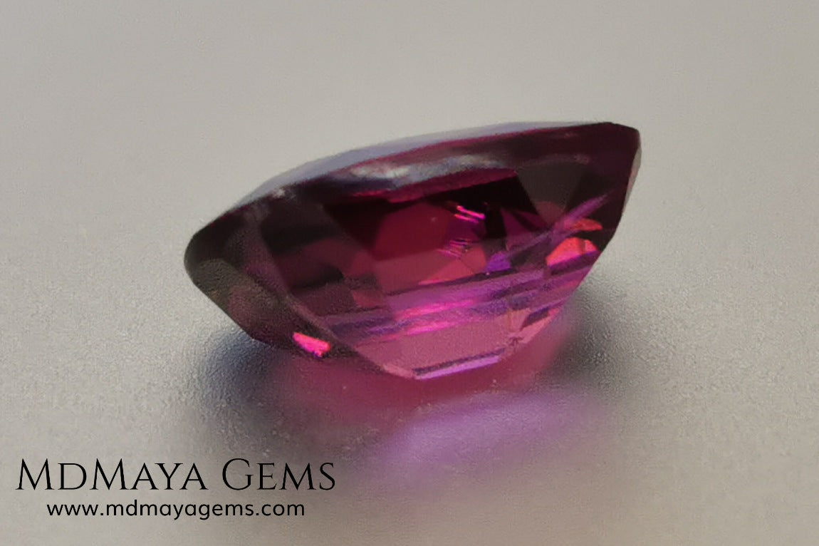 Reddish Purple Umbalite (Rhodolite Garnet), 2.03 ct, cushion cut. Elegant natural gemstone, that shows a vivid color, good cut and proportions, it will look very pretty in a ring, and at an affordable price.