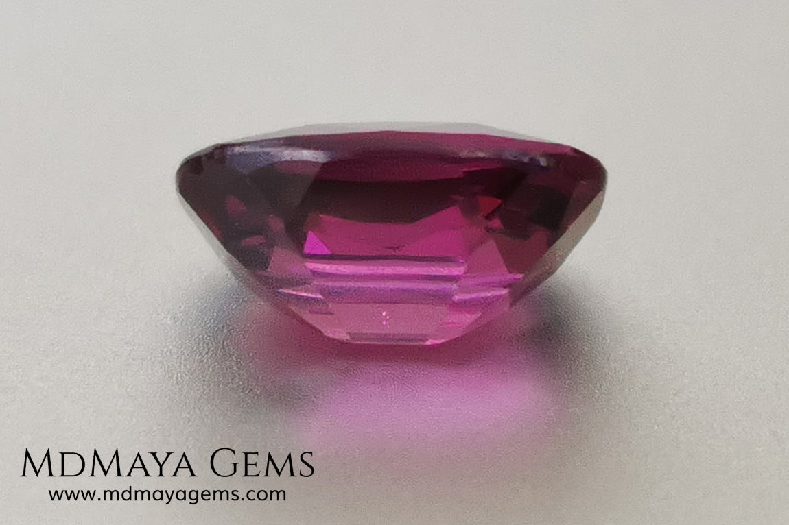 Reddish Purple Umbalite (Rhodolite Garnet), 2.03 ct, cushion cut. Elegant natural gemstone, that shows a vivid color, good cut and proportions, it will look very pretty in a ring, and at an affordable price.