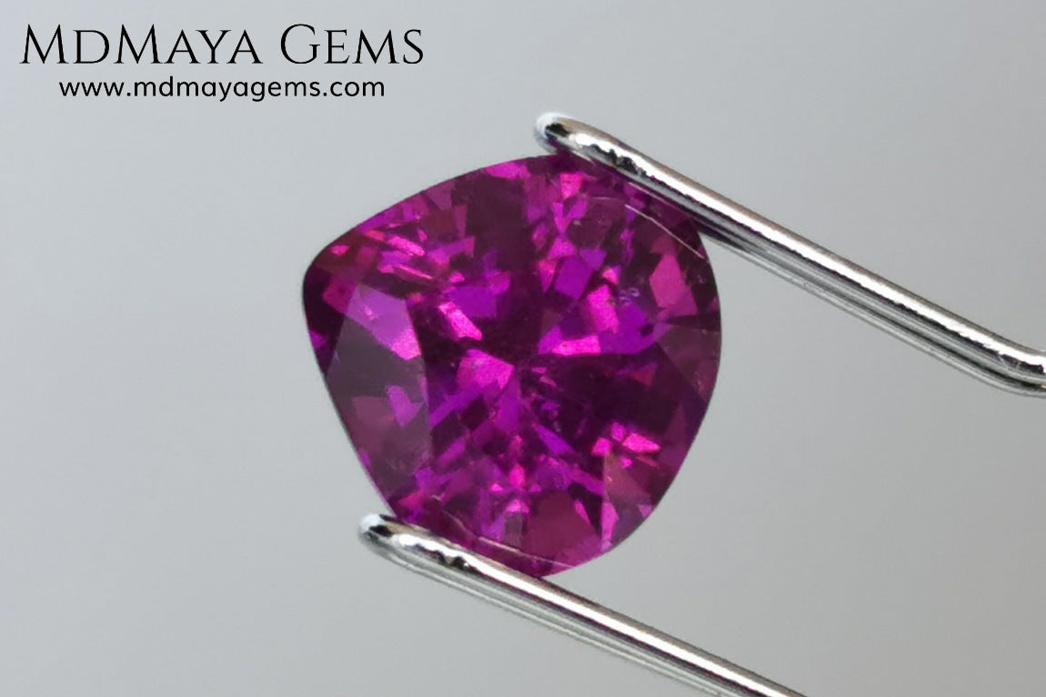 Vivid Purple Umbalite (Rhodolite Garnet), 2.36 ct, pear cut. This natural and untreated gemstone has the best of colors, its intense purple as well as its good quality of size and proportions, make it an ideal gem to mount in any type of jewelry and at a very affordable price.