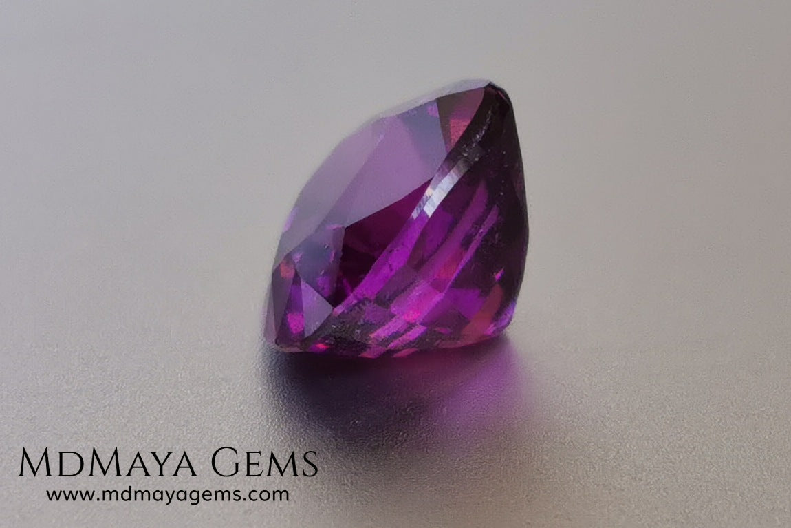 Vivid Purple Umbalite (Rhodolite Garnet), 2.36 ct, pear cut. This natural and untreated gemstone has the best of colors, its intense purple as well as its good quality of size and proportions, make it an ideal gem to mount in any type of jewelry and at a very affordable price.