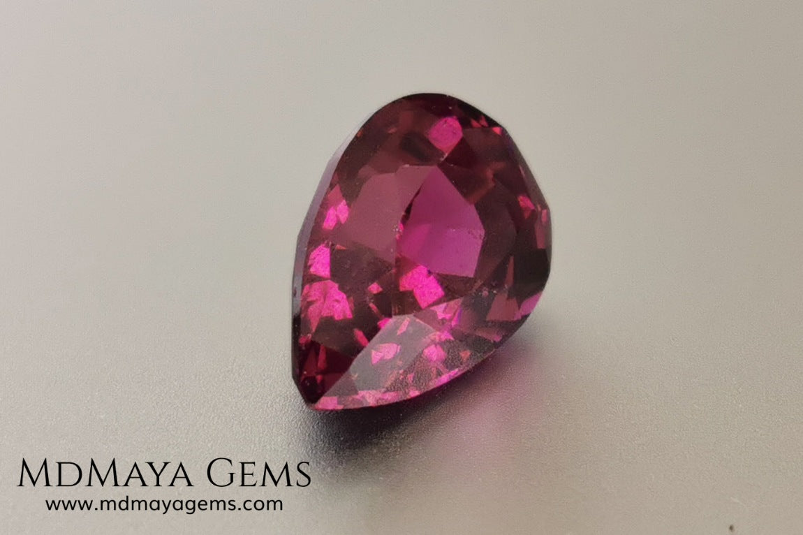 Vivid reddish purple Umbalite (Rhodolite Garnet) 3.15 ct, pear cut. Beautiful and untreated gemstone that shows a saturated color, it will look perfect in any piece of jewelry.