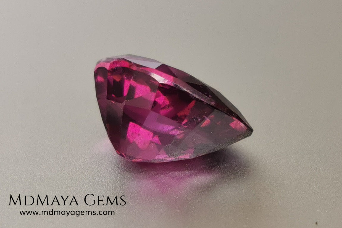 Vivid reddish purple Umbalite (Rhodolite Garnet) 3.15 ct, pear cut. Beautiful and untreated gemstone that shows a saturated color, it will look perfect in any piece of jewelry.