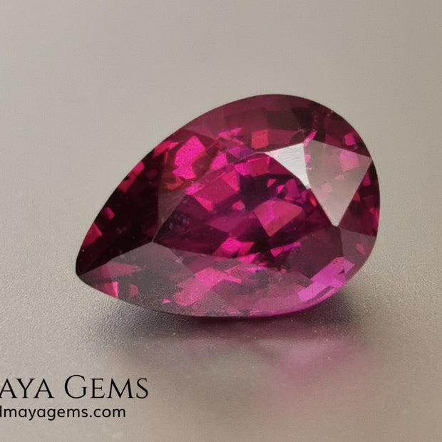 Vivid reddish purple Umbalite (Rhodolite Garnet) 3.15 ct, pear cut. Beautiful and untreated gemstone that shows a saturated color, it will look perfect in any piece of jewelry.