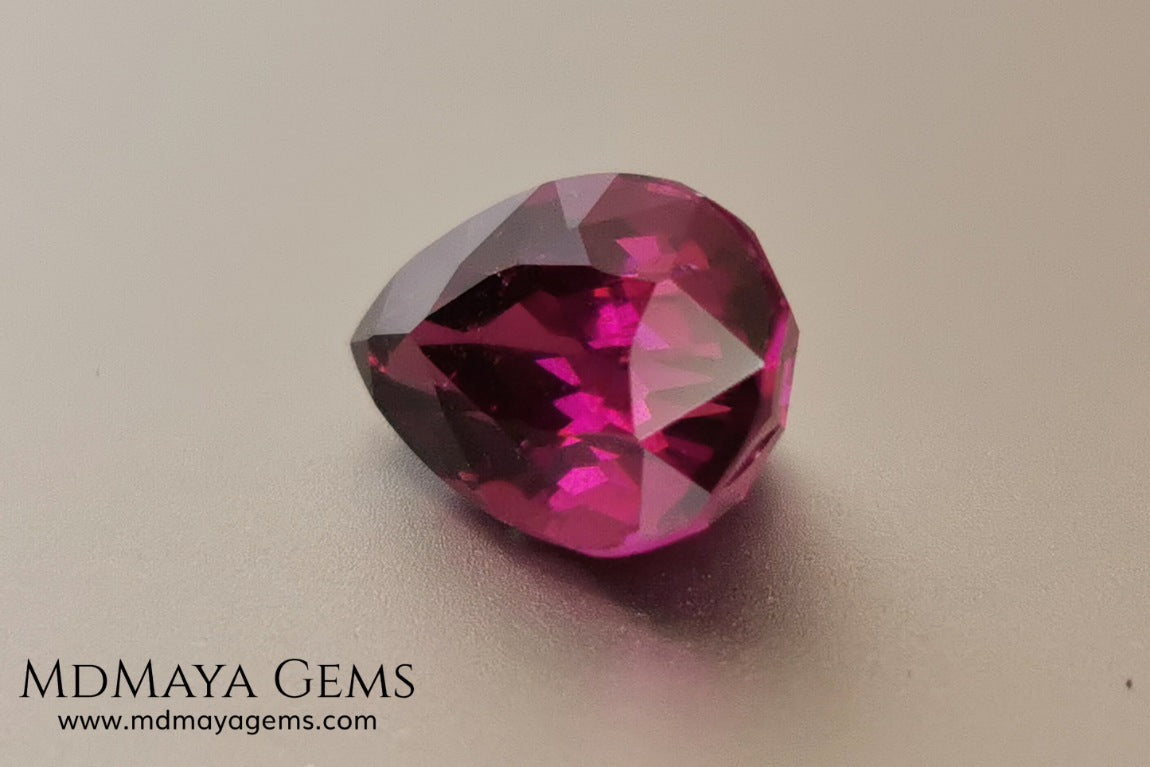 Vivid reddish purple Umbalite (Rhodolite Garnet) 3.15 ct, pear cut. Beautiful and untreated gemstone that shows a saturated color, it will look perfect in any piece of jewelry.