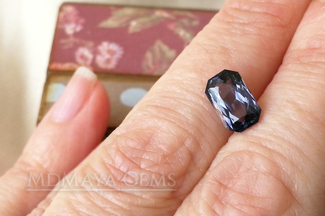 Unheated Violet Grey Spinel Gem. Octagon Cut. 1.42 ct under daylight
