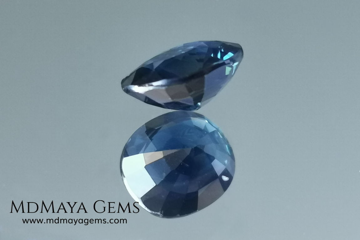 Untreated dark greenish blue sapphire 1.75 ct. Oval cut.  Amazing dark greenish blue sapphire with a good behavior under any type of light. It has a good size, and it will look perfect on your personalized jewelry, either in a ring or a pendant. It has some inclusions that although they are visible from some angles, they do not affect its beautiful at all. This amazing sapphire is ideal for those who look for precious stones without treatment of any kind.