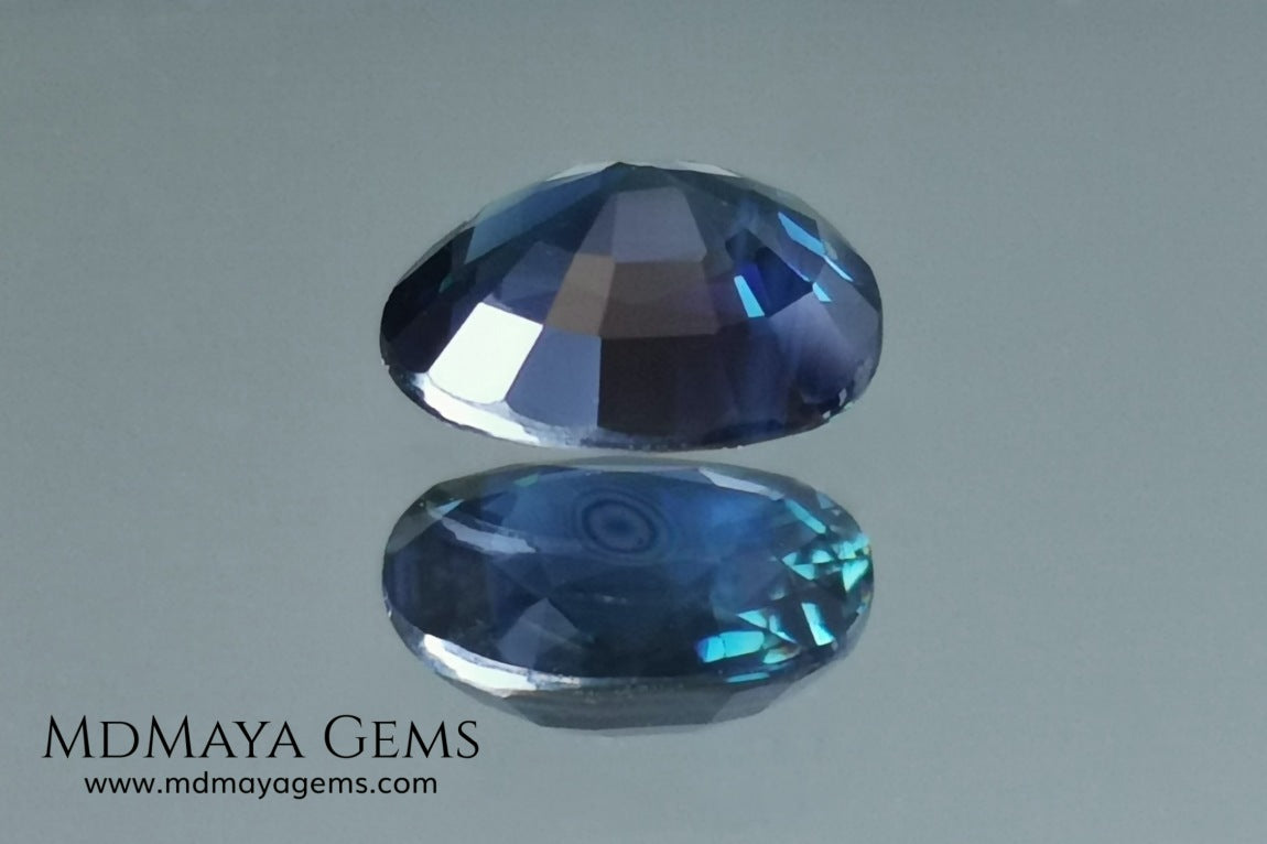 Untreated dark greenish blue sapphire 1.75 ct. Oval cut.  Amazing dark greenish blue sapphire with a good behavior under any type of light. It has a good size, and it will look perfect on your personalized jewelry, either in a ring or a pendant. It has some inclusions that although they are visible from some angles, they do not affect its beautiful at all. This amazing sapphire is ideal for those who look for precious stones without treatment of any kind.