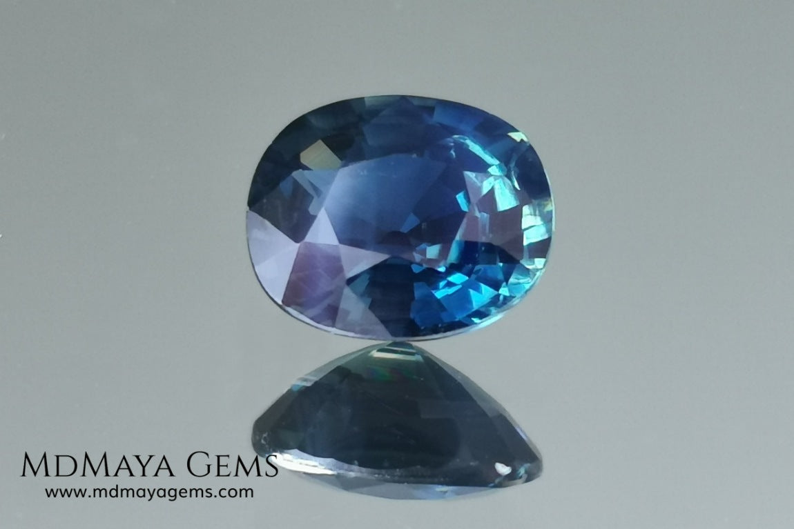 Untreated dark greenish blue sapphire 1.75 ct. Oval cut.  Amazing dark greenish blue sapphire with a good behavior under any type of light. It has a good size, and it will look perfect on your personalized jewelry, either in a ring or a pendant. It has some inclusions that although they are visible from some angles, they do not affect its beautiful at all. This amazing sapphire is ideal for those who look for precious stones without treatment of any kind.