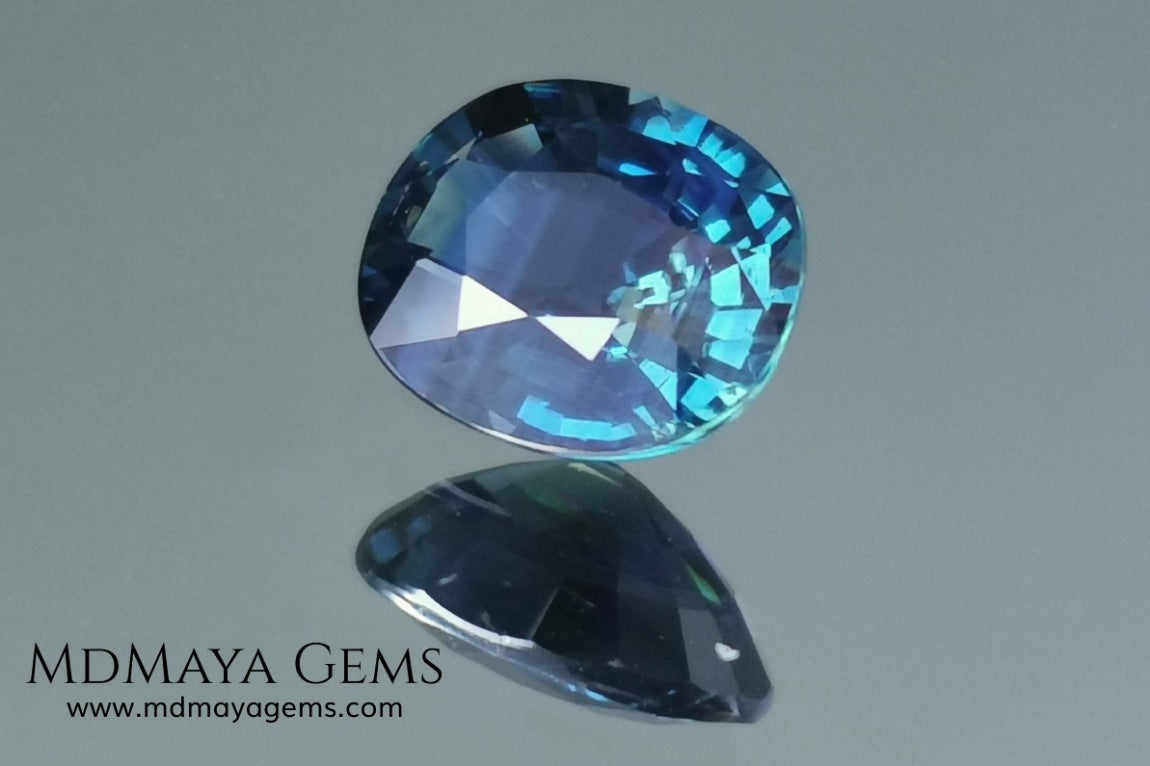Untreated dark greenish blue sapphire 1.75 ct. Oval cut.  Amazing dark greenish blue sapphire with a good behavior under any type of light. It has a good size, and it will look perfect on your personalized jewelry, either in a ring or a pendant. It has some inclusions that although they are visible from some angles, they do not affect its beautiful at all. This amazing sapphire is ideal for those who look for precious stones without treatment of any kind.