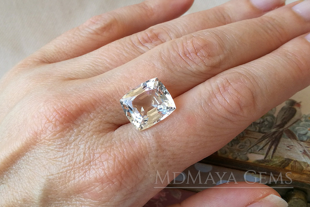 Affordable White Topaz gemstone from Mogok 11.13 carat Cushion Cut