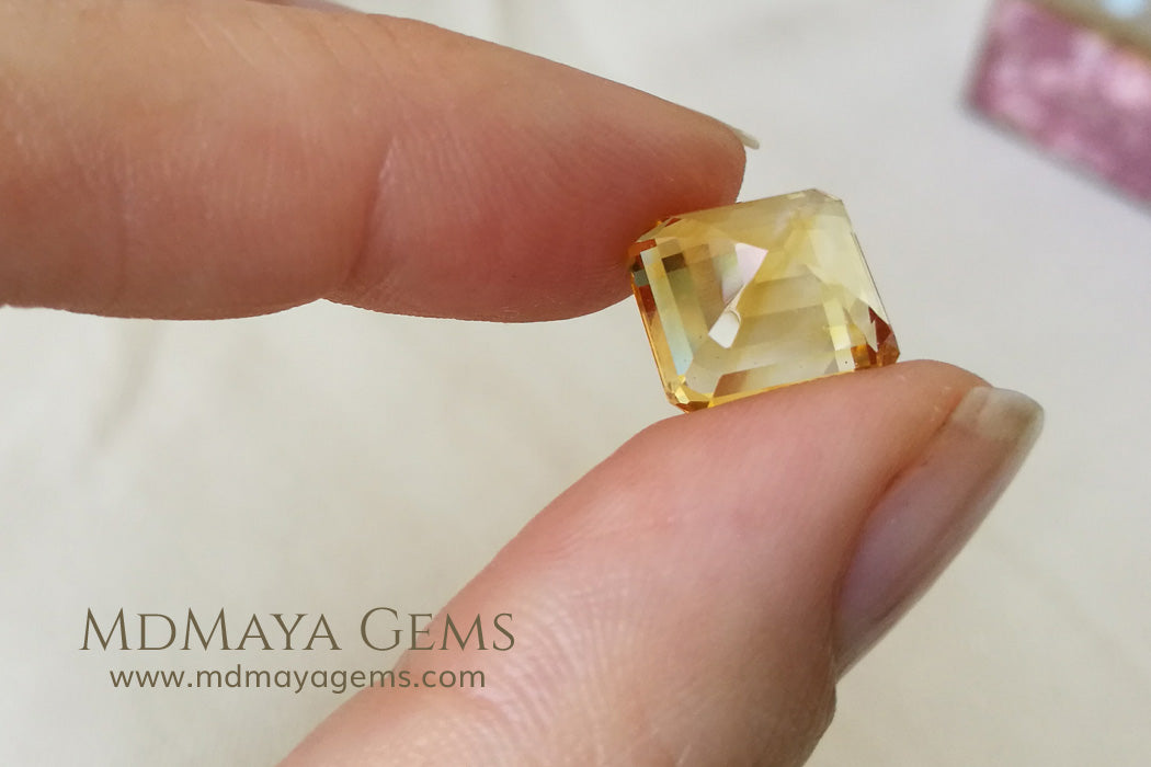 Flawless Golden Yellow Citrine Square Cut 6.80 ct